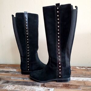 Marc Fisher Medium Calf Leather Tall Shaft Boots Secrit Black Suede Size 6